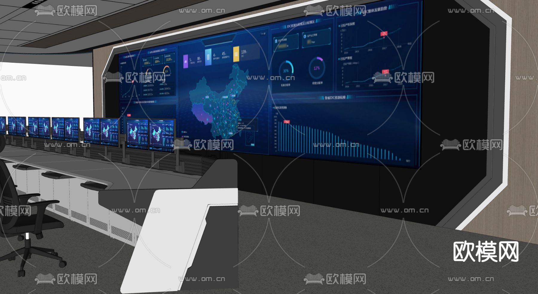 指挥中心 监控室 调度室su模型下载（渲染图1）