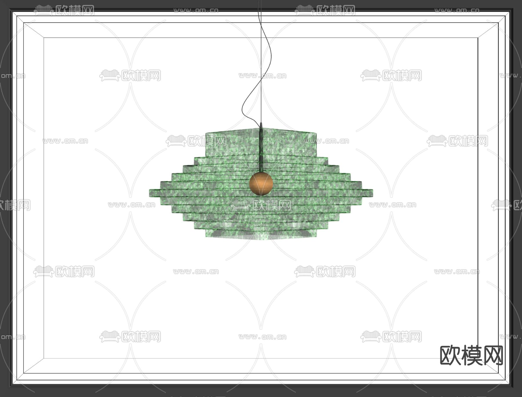 东南亚彩玻方形吊灯su模型下载（渲染图1）