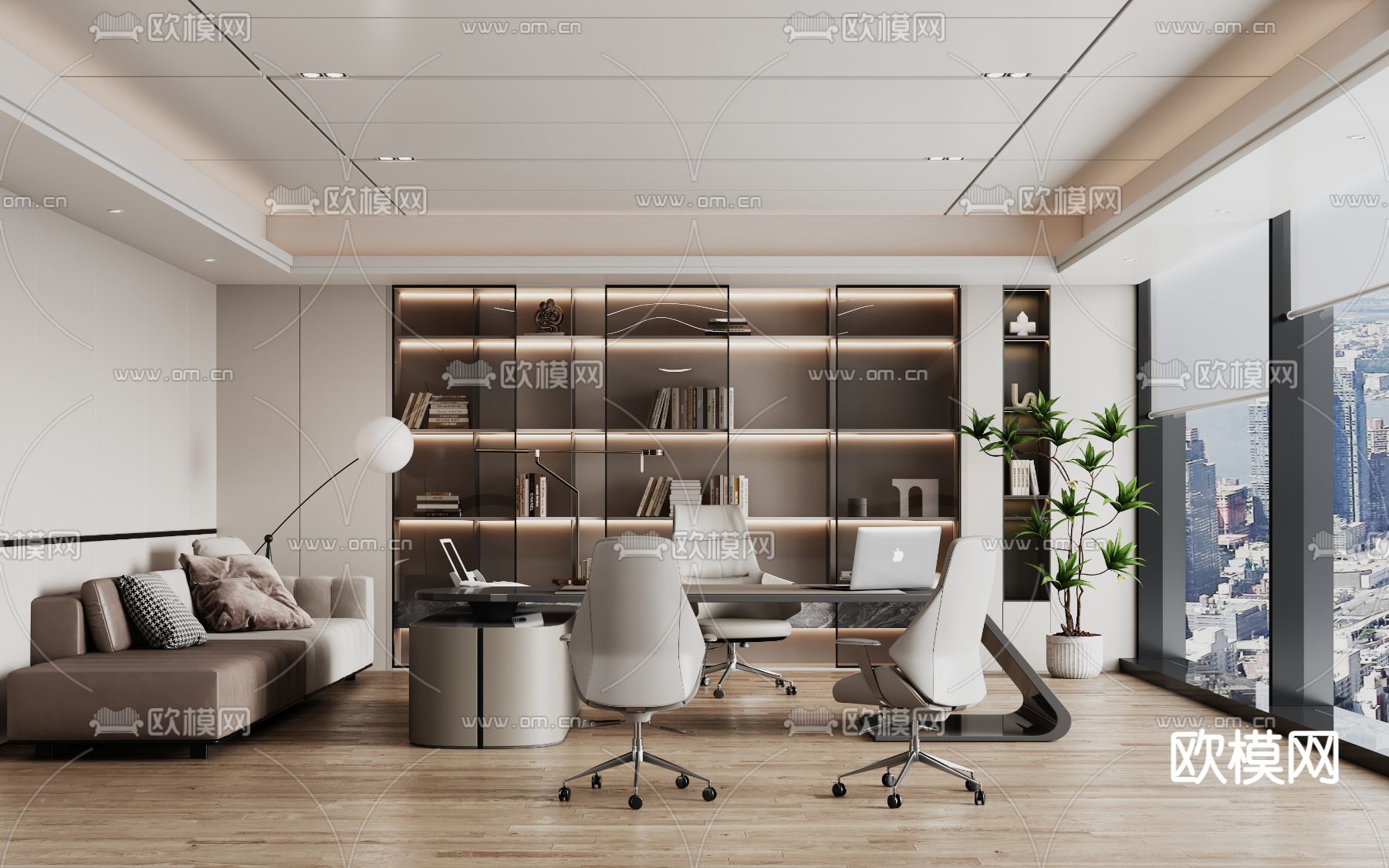 现代经理办公室 董事长办公室su模型下载（渲染图2）
