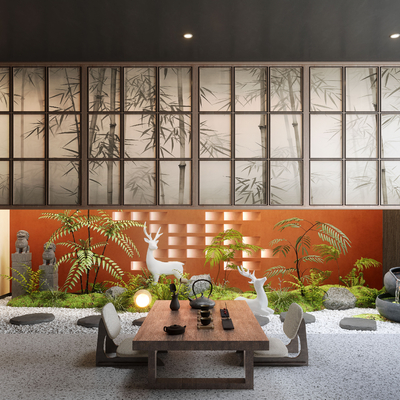 新中式茶桌 茶台su模型