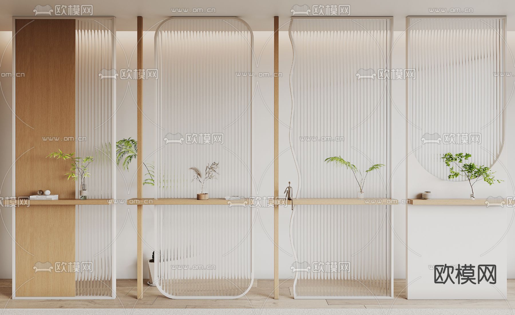 奶油风玻璃隔断su模型下载（渲染图2）