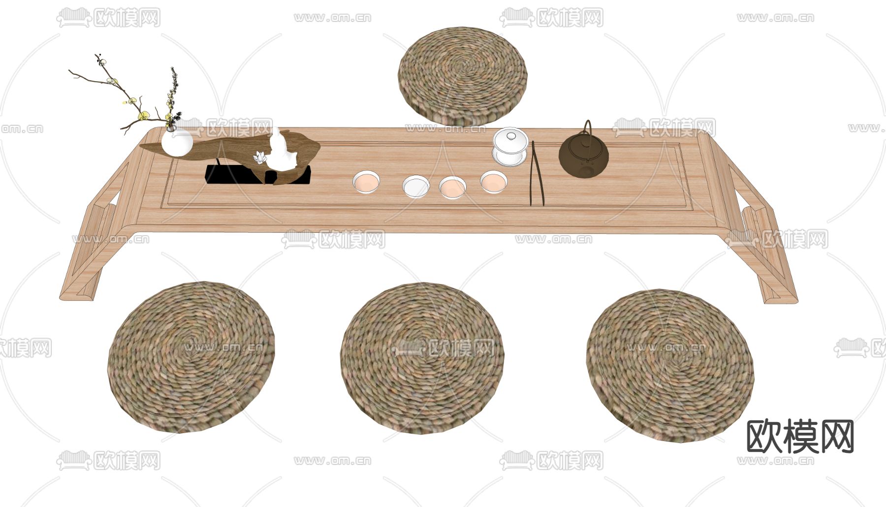 日式茶桌 榻榻米茶台su模型下载（渲染图3）