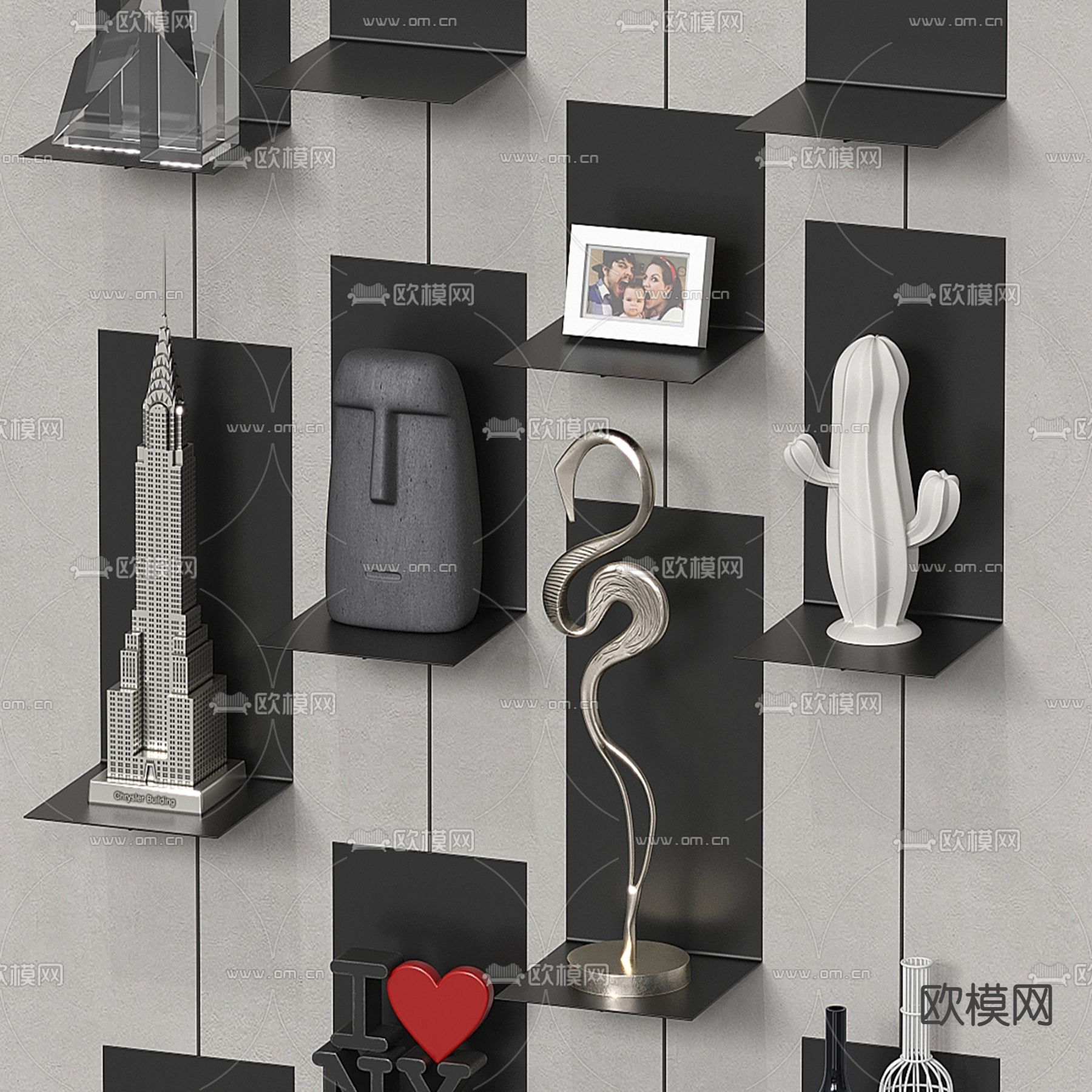 挂墙式书柜 置物架 壁挂su模型下载（渲染图2）