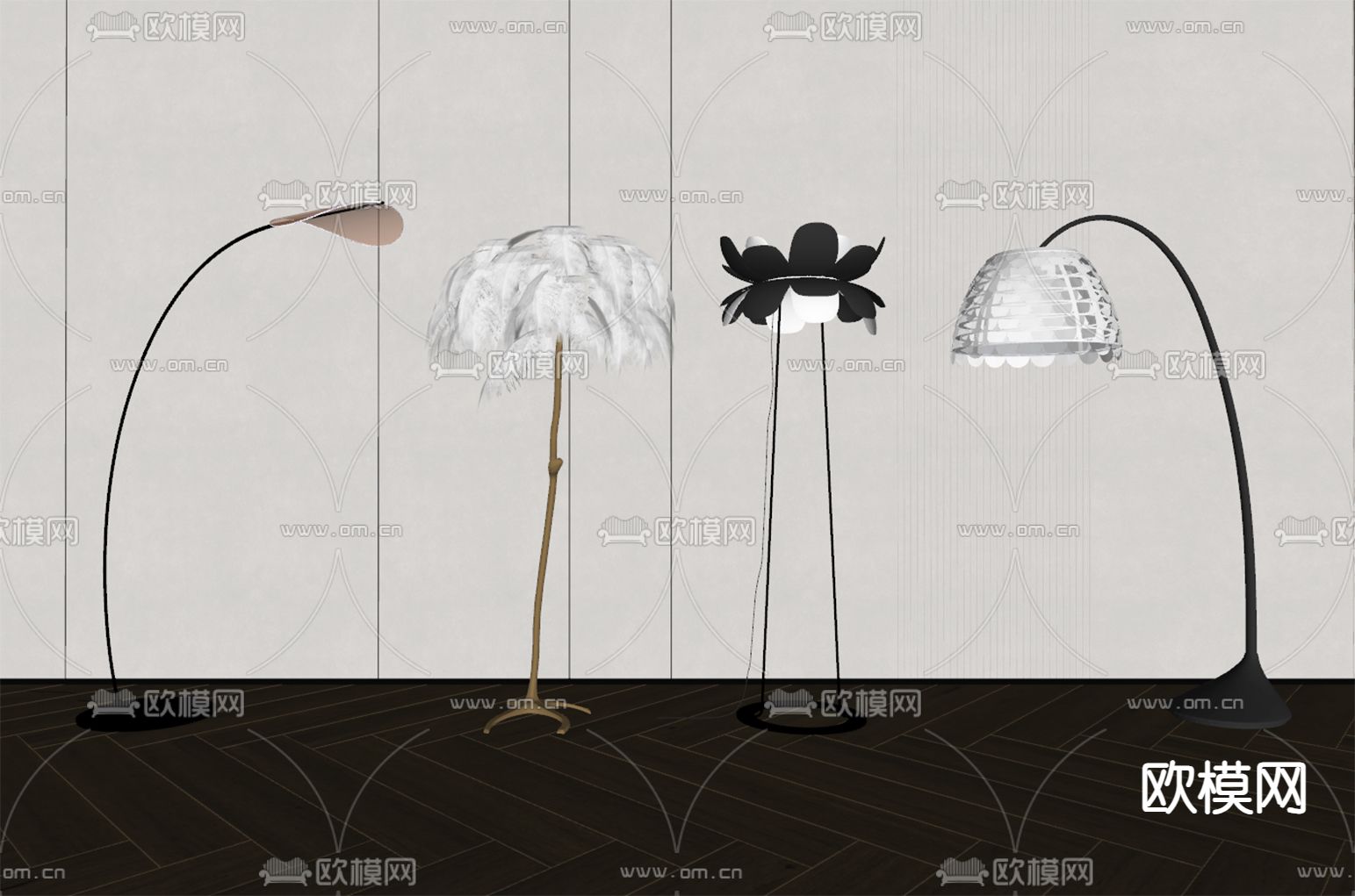 奶油风落地灯su模型下载（渲染图2）