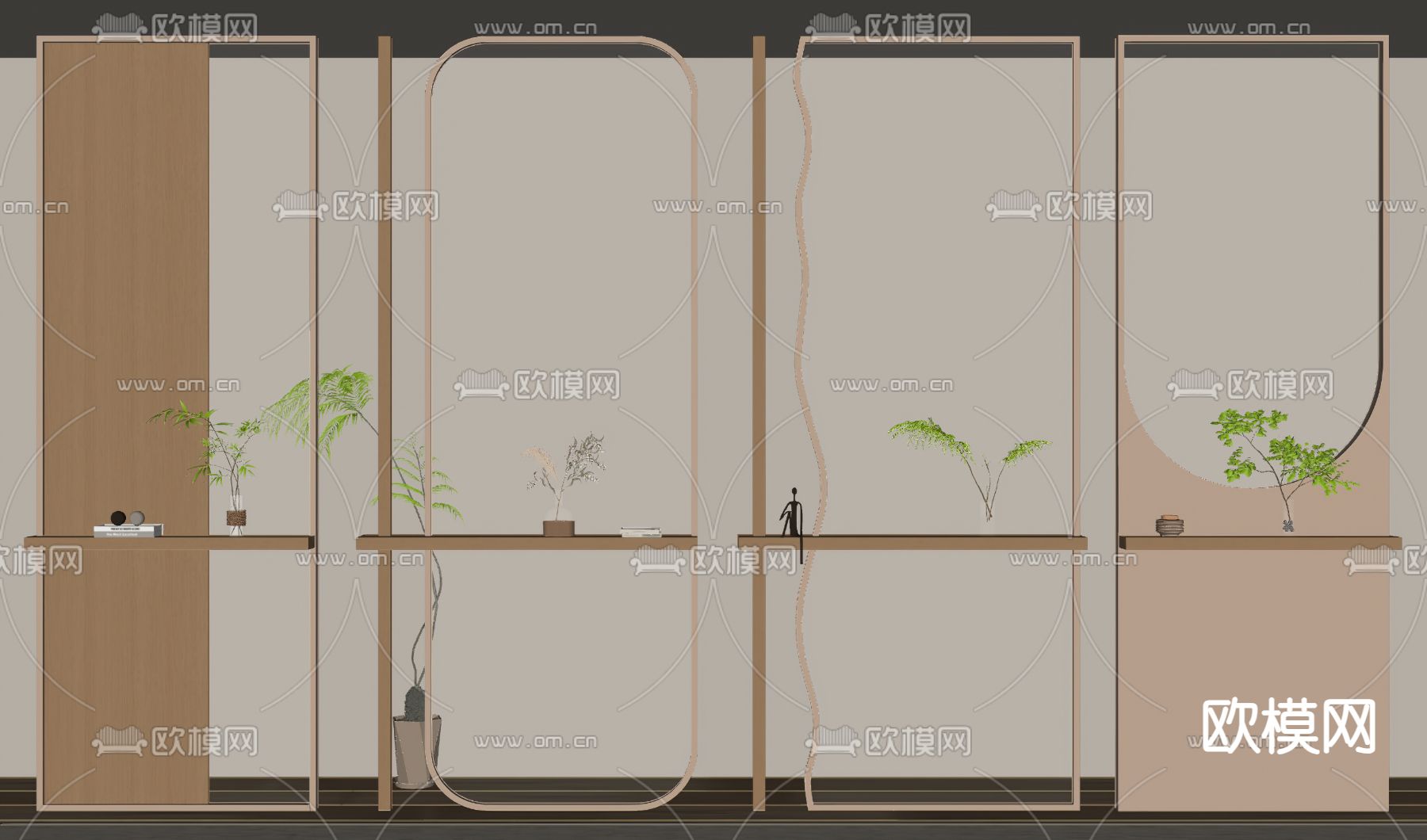 奶油风玻璃隔断su模型下载（渲染图1）