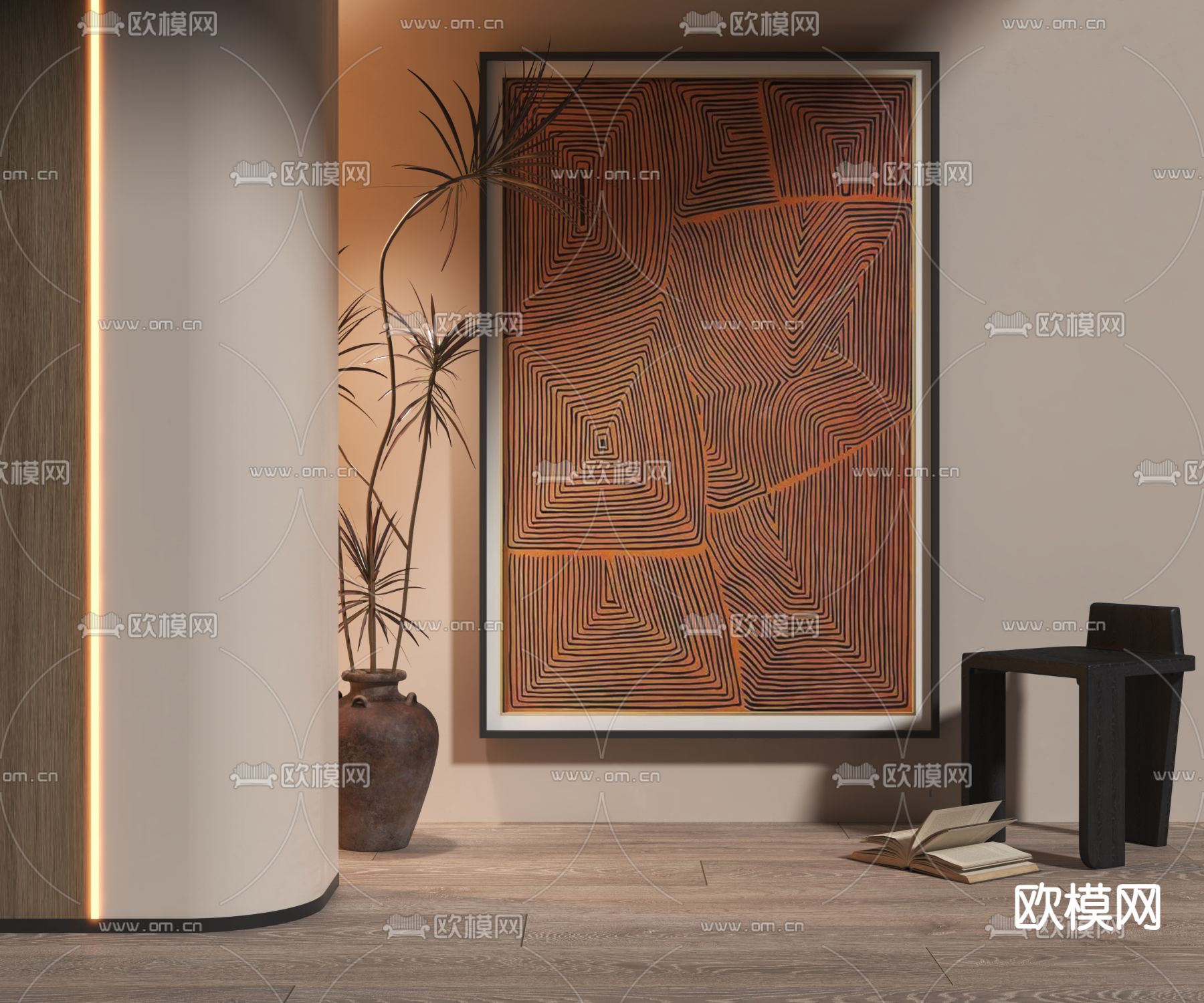 现代装饰画 抽象画su模型下载（渲染图1）