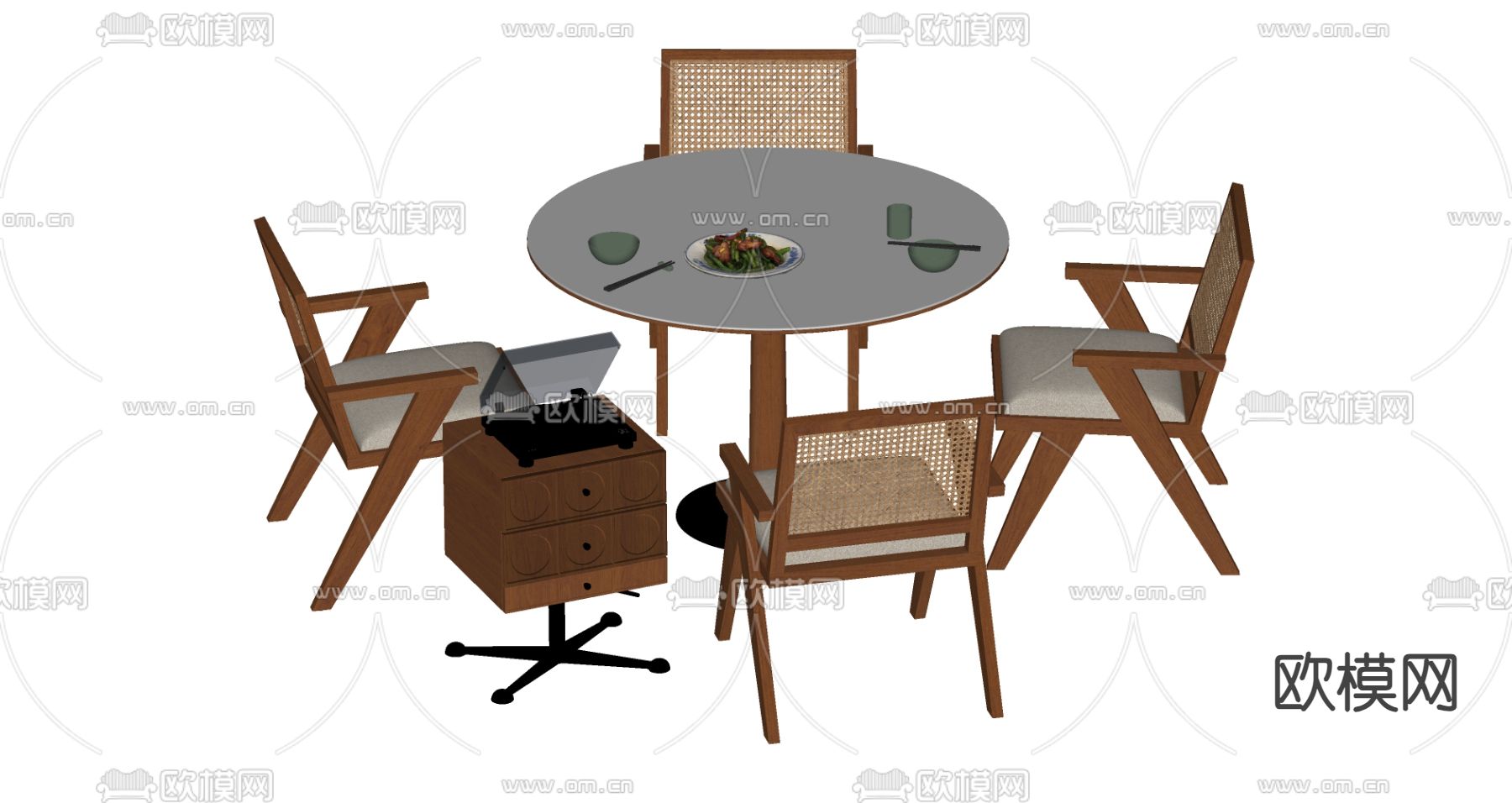 中古风餐桌椅su模型下载（渲染图1）