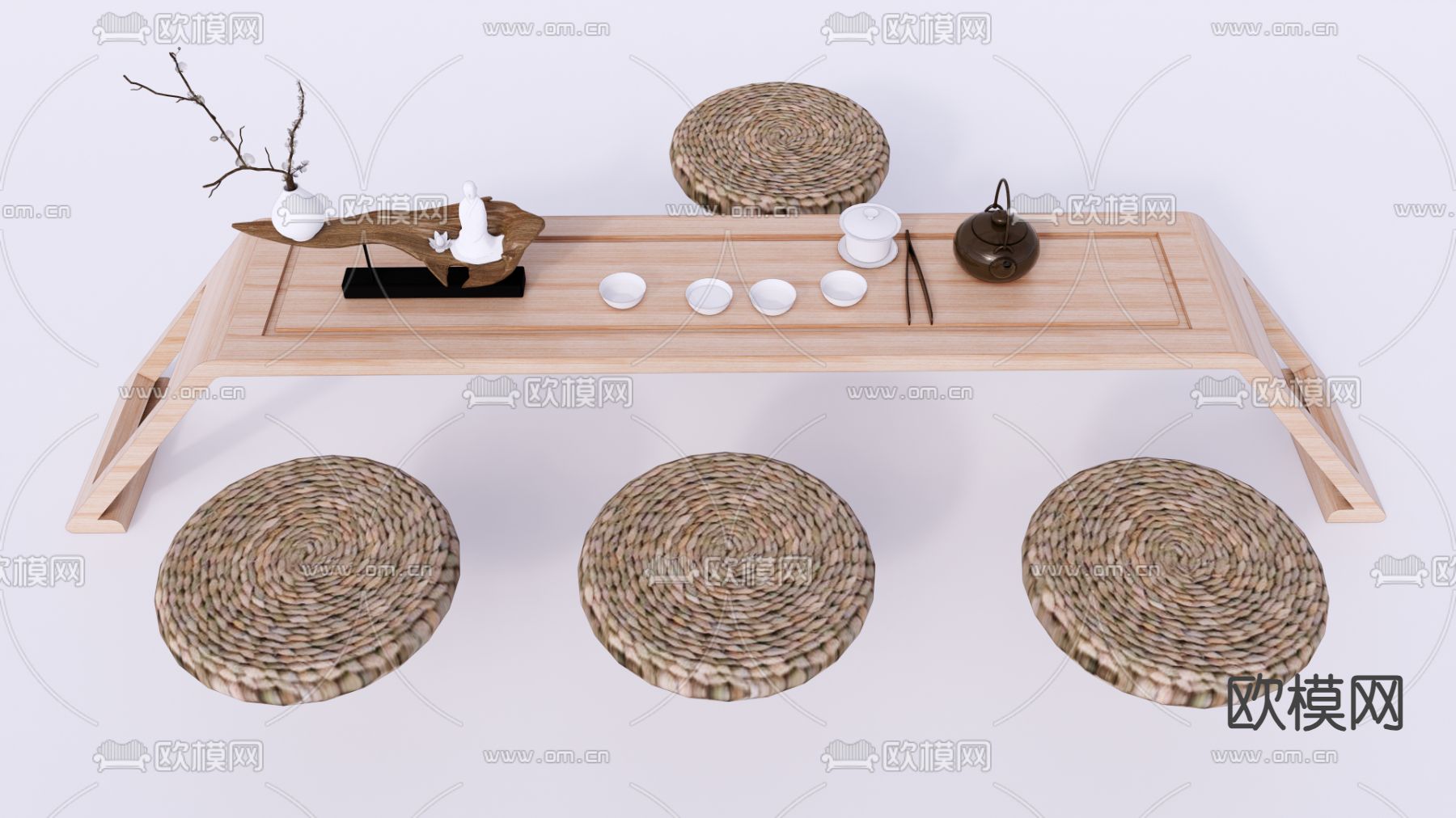 日式茶桌 榻榻米茶台su模型下载（渲染图1）