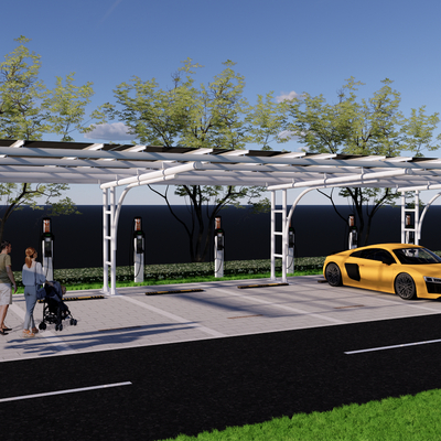  现代停车场 示范区停车位su模型 