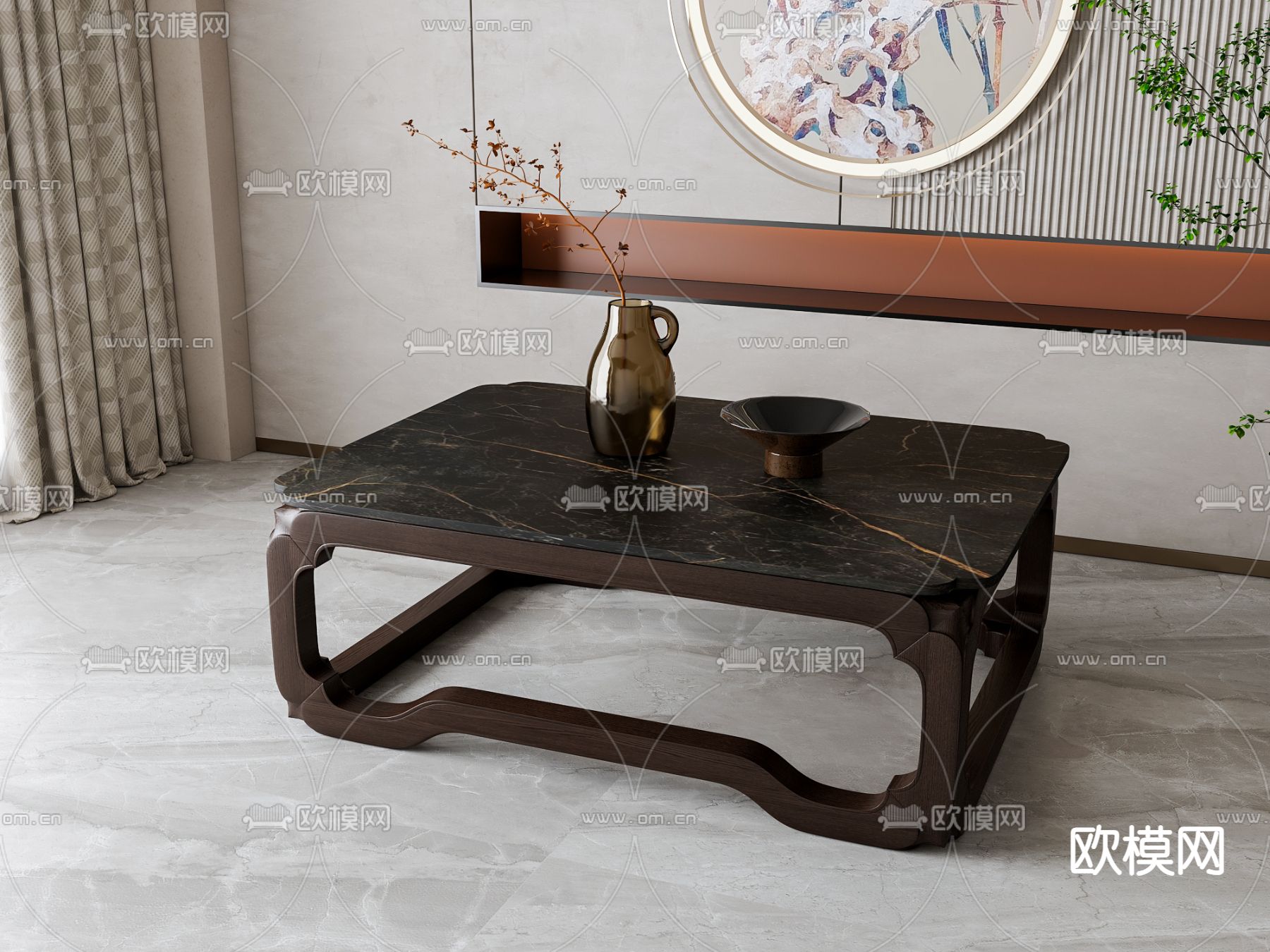 新中式茶几su模型下载（渲染图2）