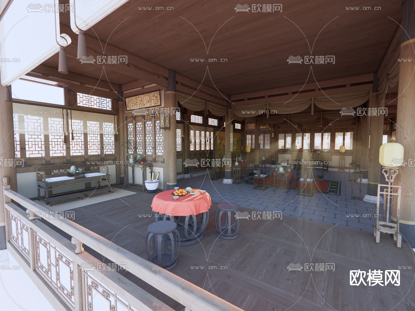 中式客厅 展厅su模型下载（渲染图3）