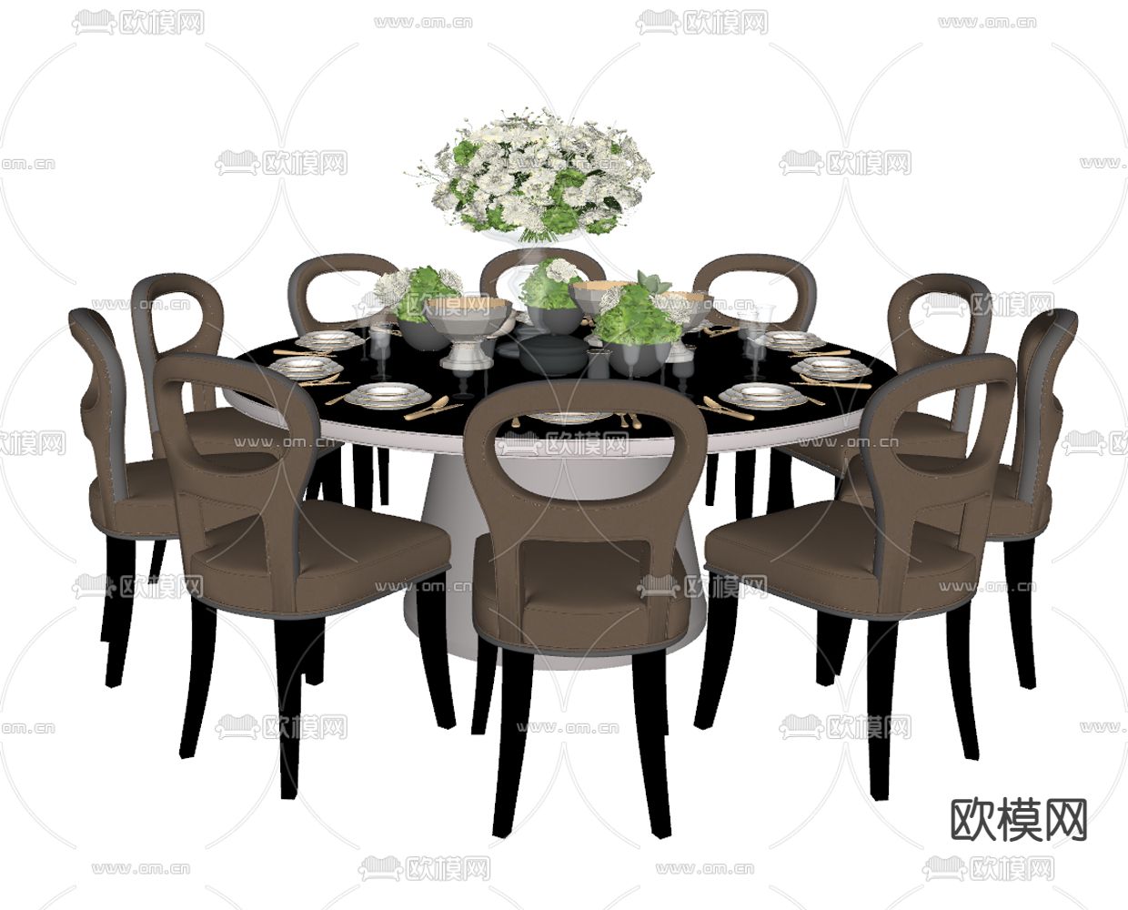 圆形餐桌椅su模型下载（渲染图1）