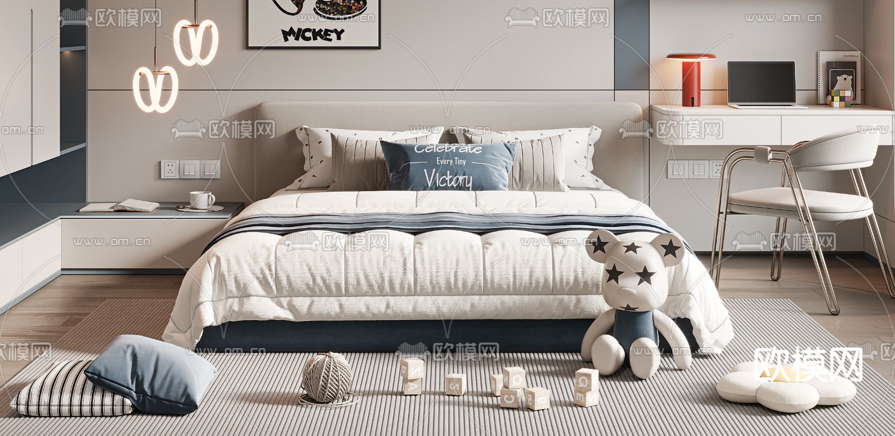 现代儿童床 双人床3d模型下载