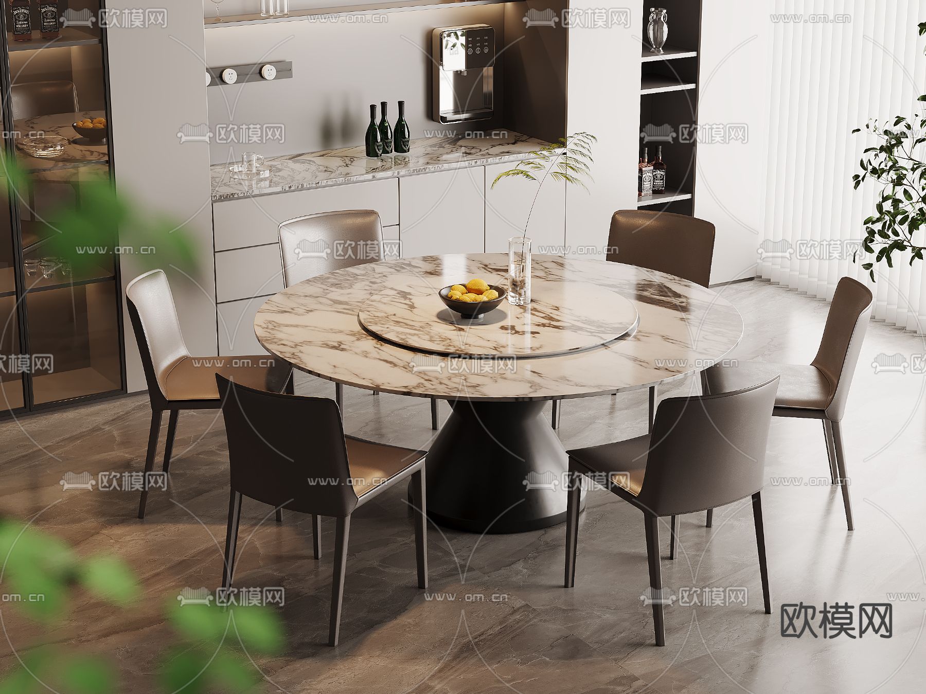 大理石餐桌椅3d模型