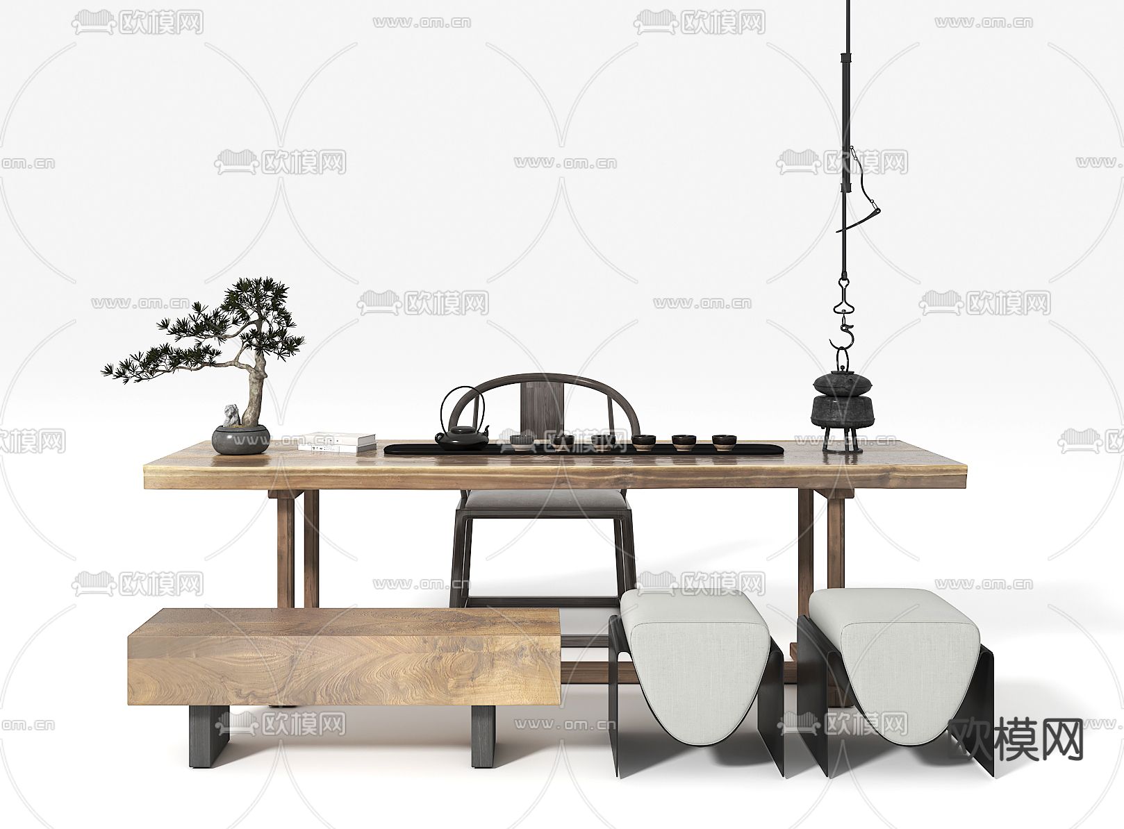 新中式茶桌 茶台3d模型下载