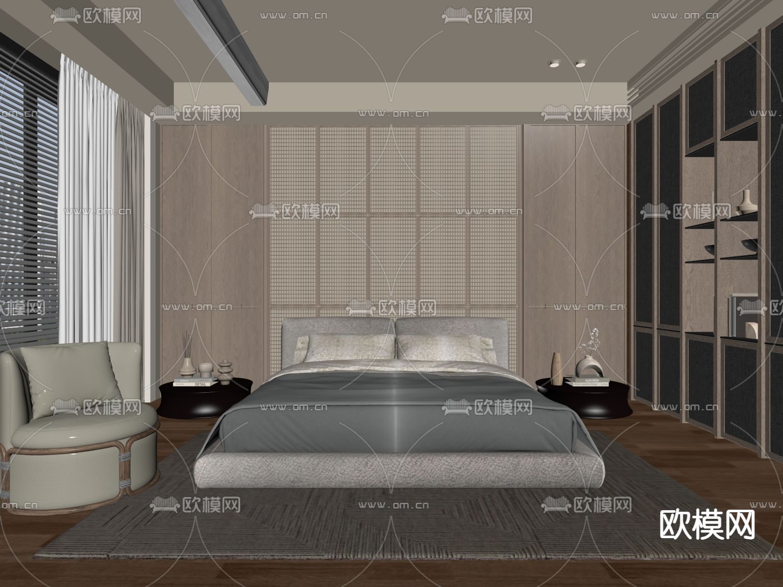 中古风卧室 主人房 主卧su模型下载（渲染图2）