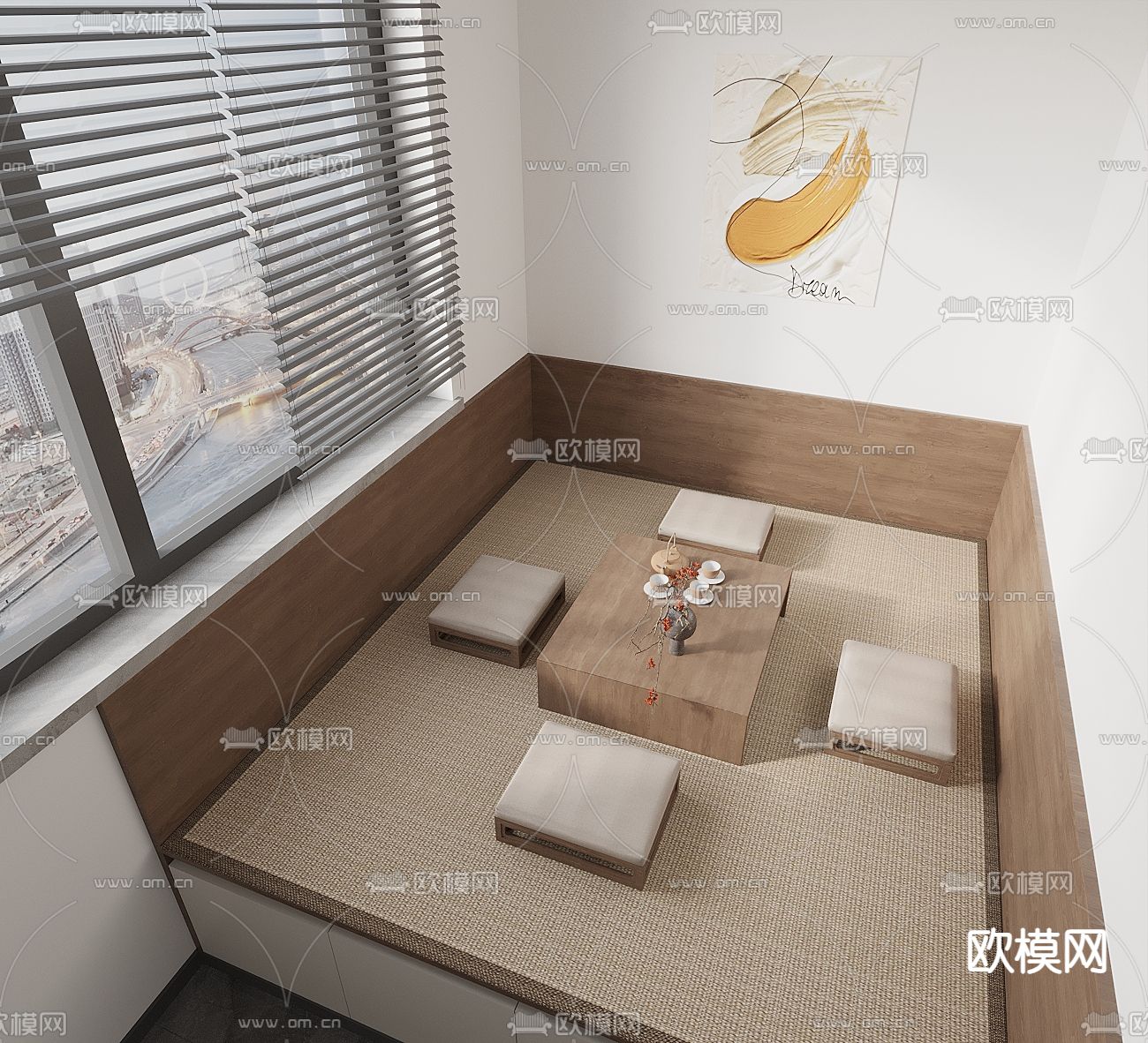 新中式茶桌 榻榻米茶台3d模型下载