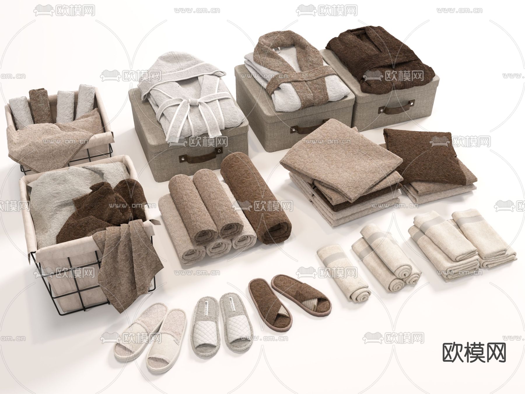 洗护毛巾 浴袍 毛巾筐 拖鞋3d模型下载