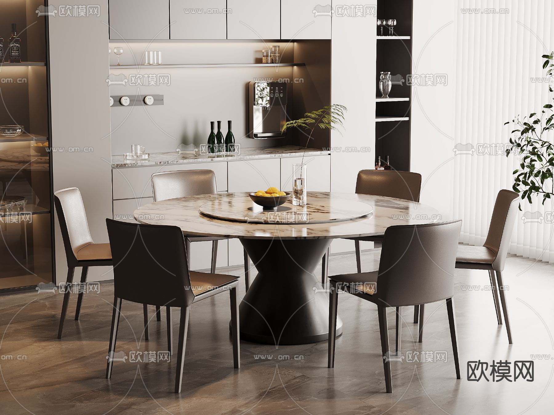 大理石餐桌椅3d模型