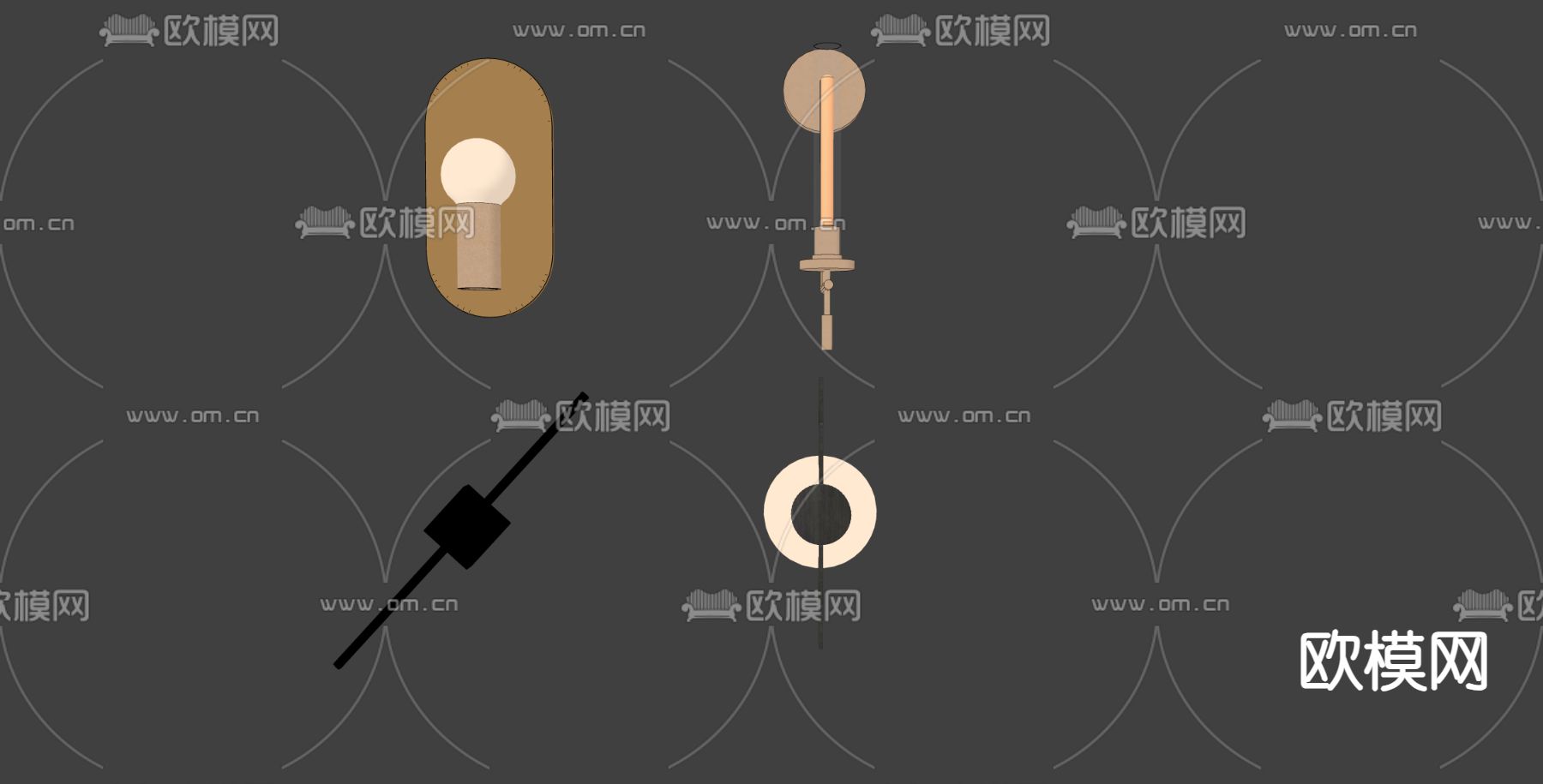 现代壁灯su模型下载（渲染图1）