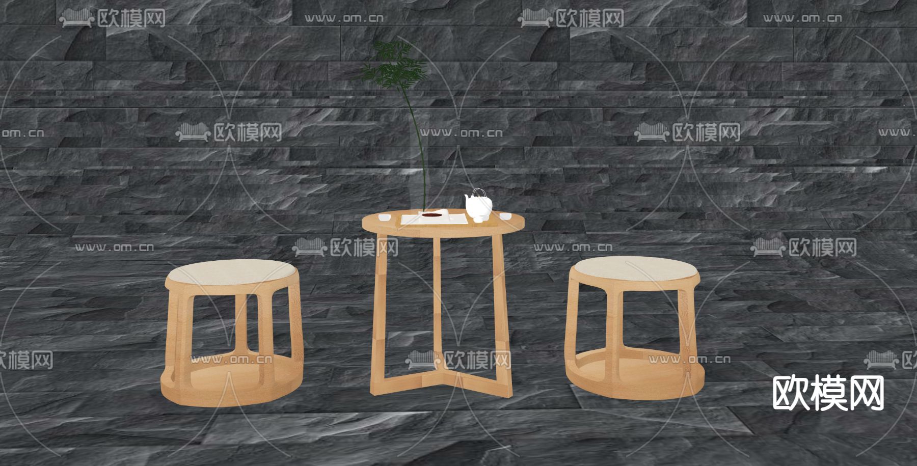 新中式茶几su模型下载（渲染图1）