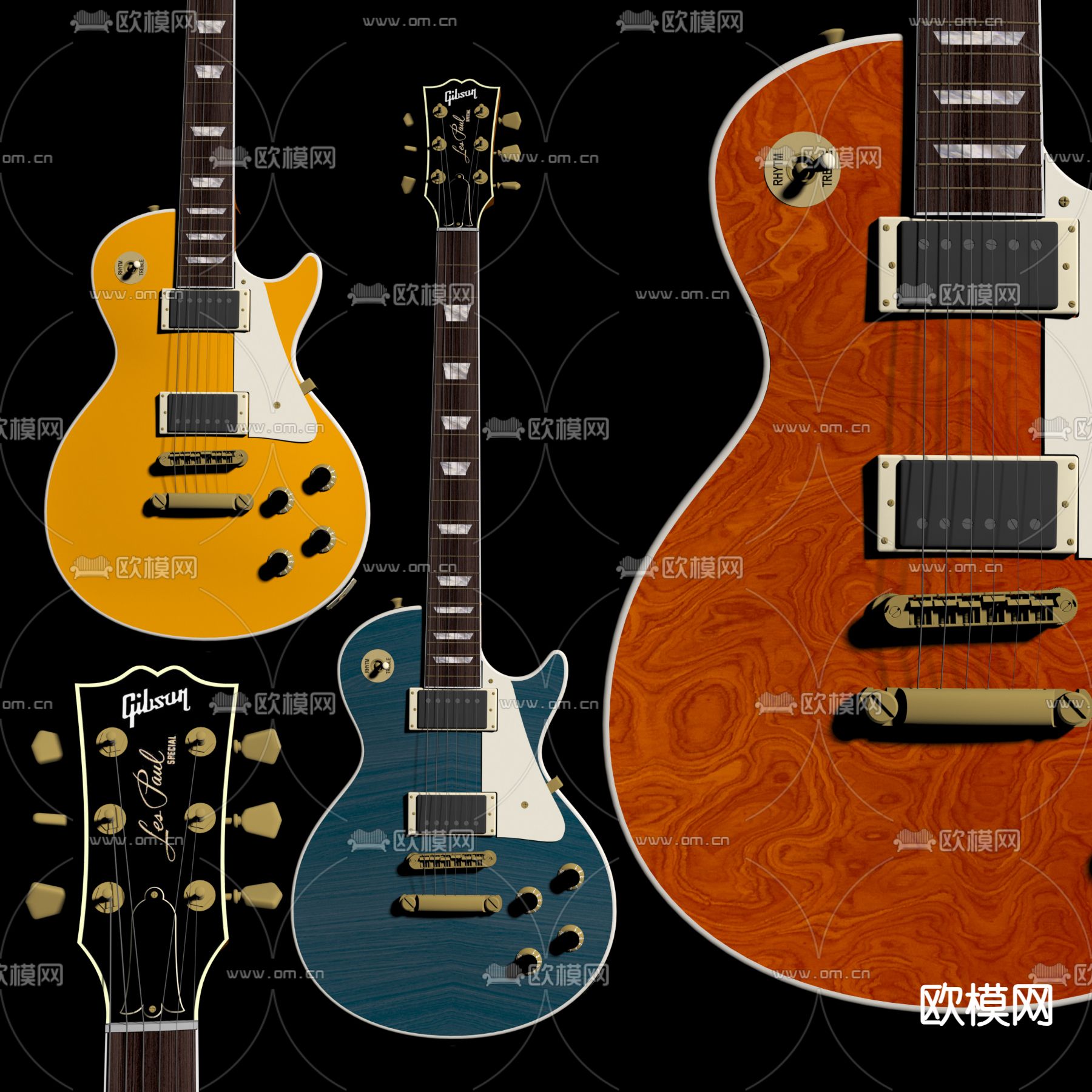 GIBSON 乐器 电吉他3d模型下载（渲染图2）