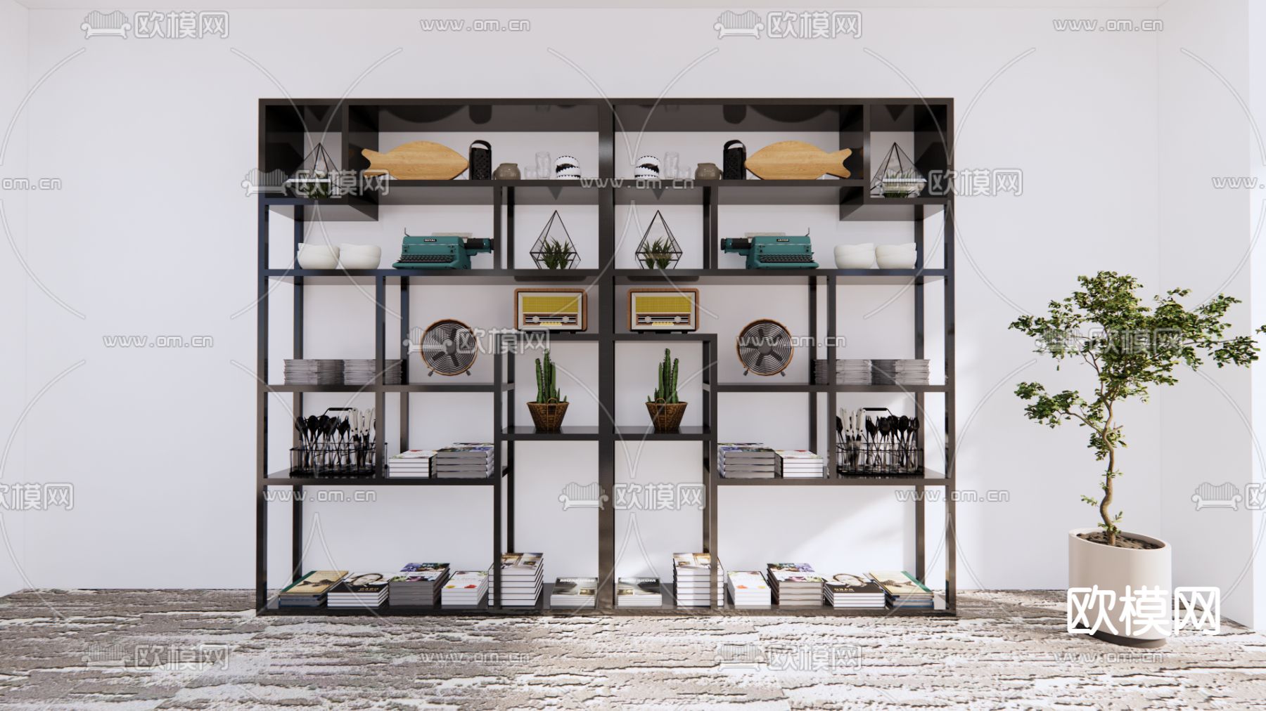 现代置物架 博古架su模型下载（渲染图2）