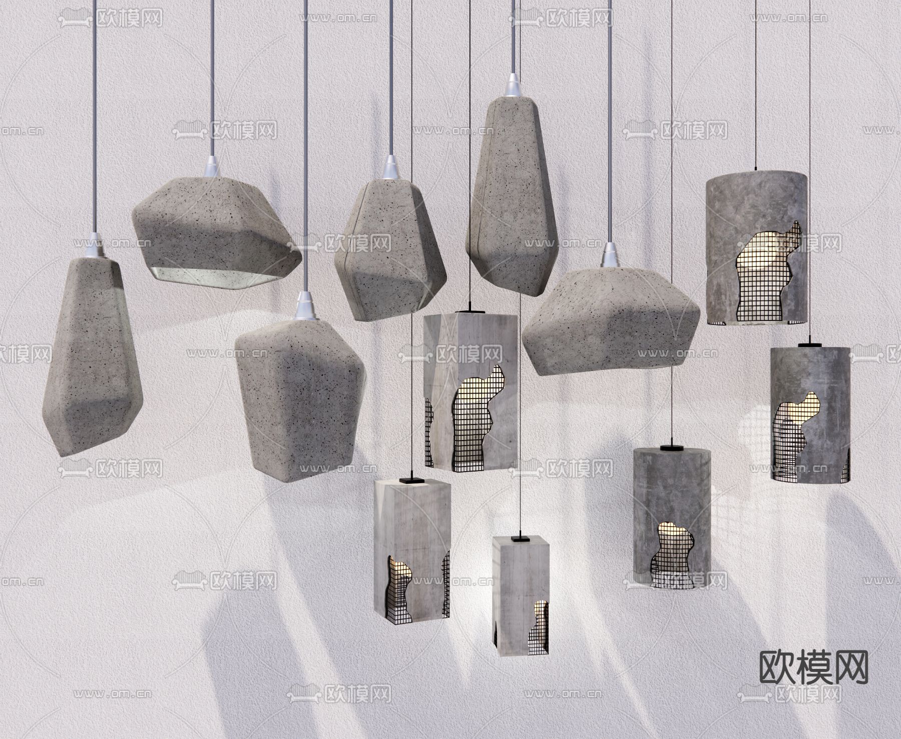 工业风小吊灯 水泥吊灯su模型下载（渲染图2）