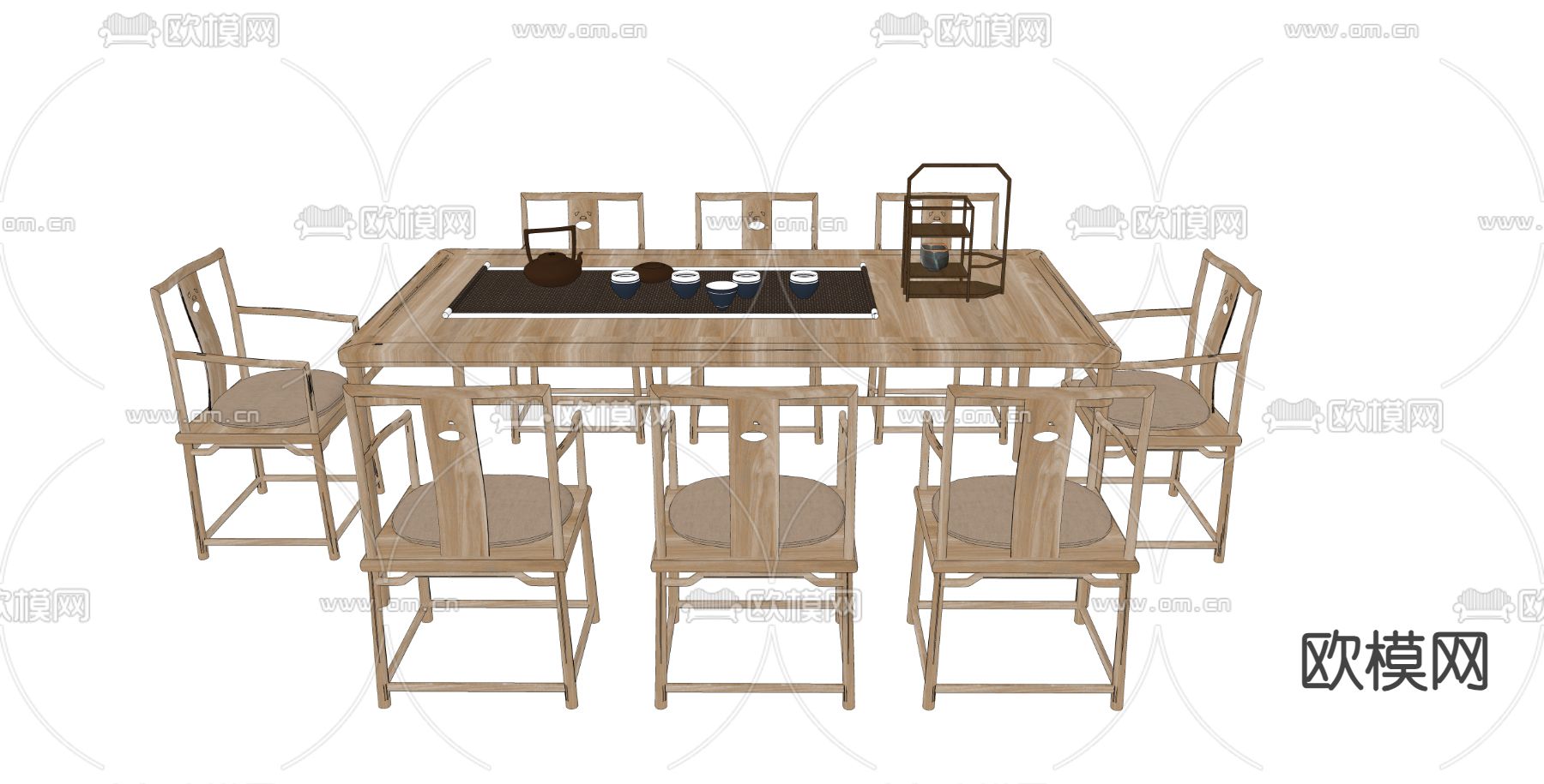 中式茶桌椅su模型下载（渲染图1）
