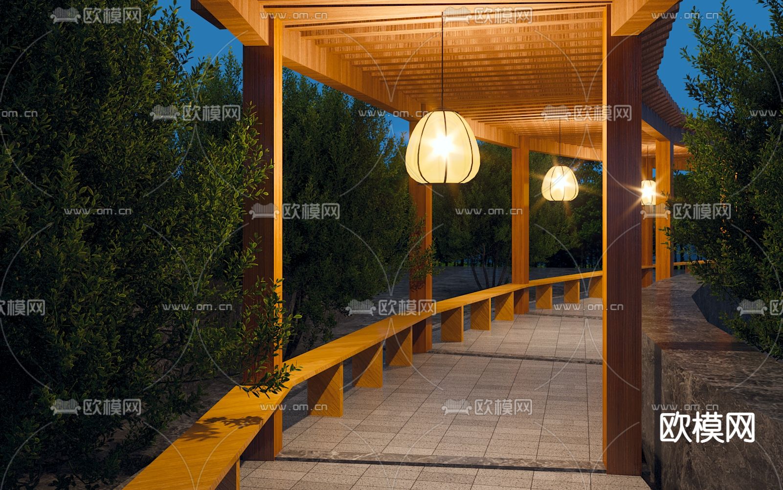 中式连廊 廊架3d模型下载