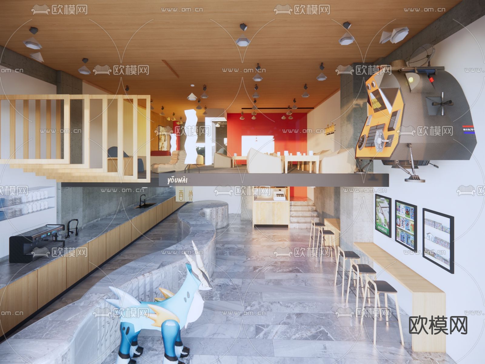 咖啡厅su模型下载（渲染图2）