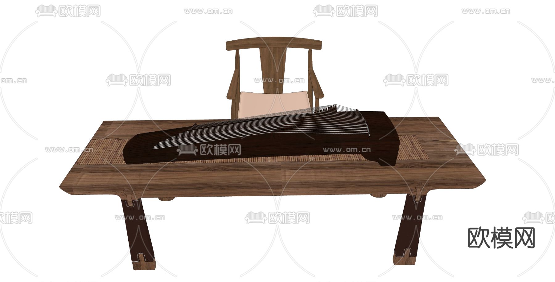 古筝乐器su模型下载（渲染图1）