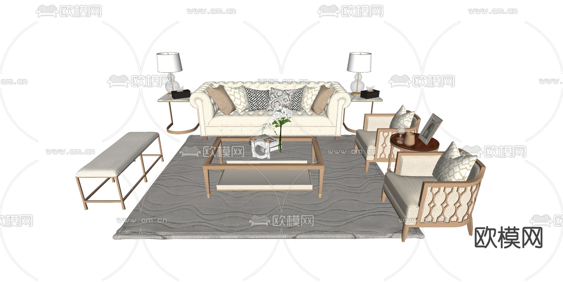 北欧风 组合沙发su模型下载（渲染图3）