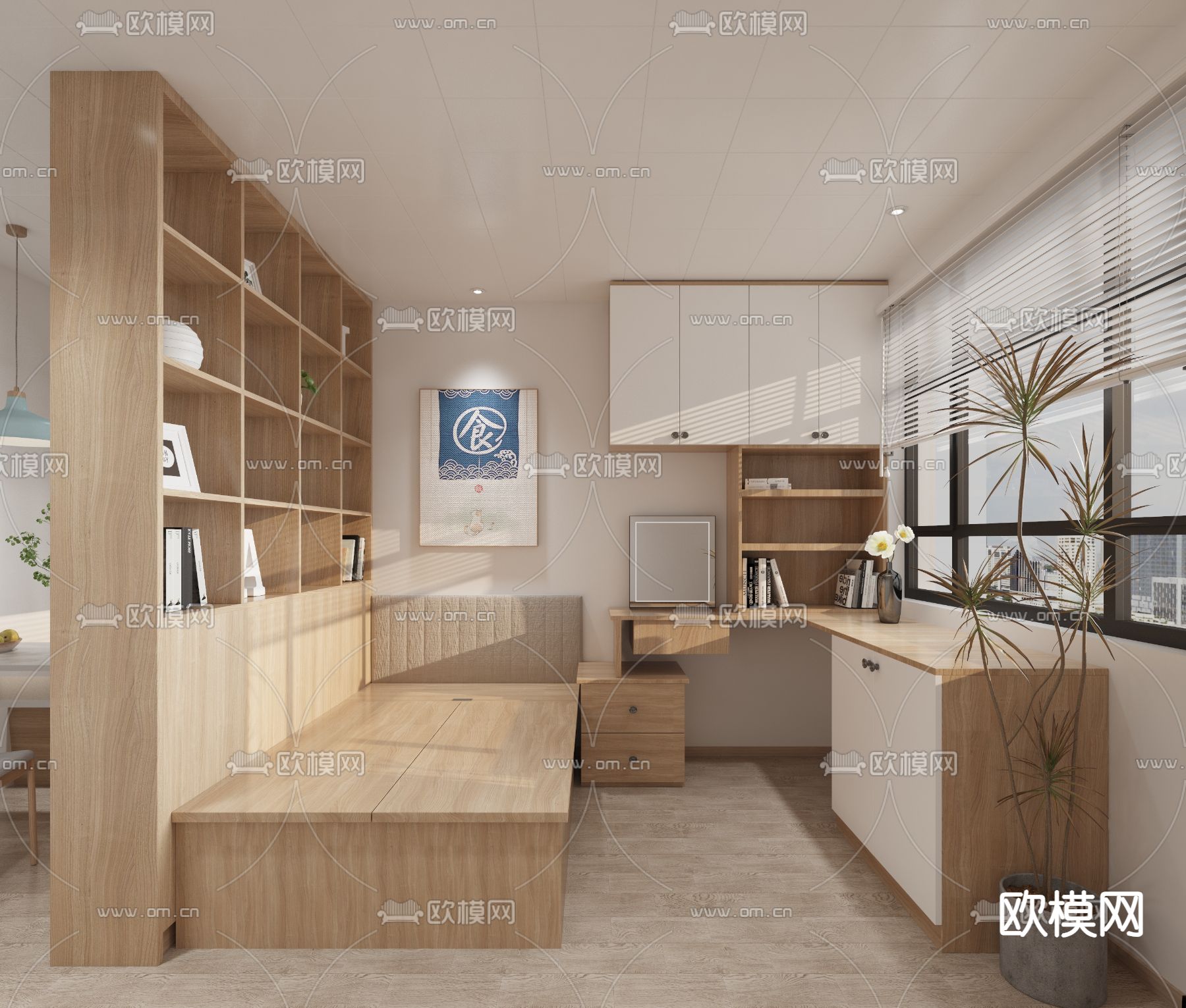 日式榻榻米 卧室 餐厅3d模型下载（渲染图1）