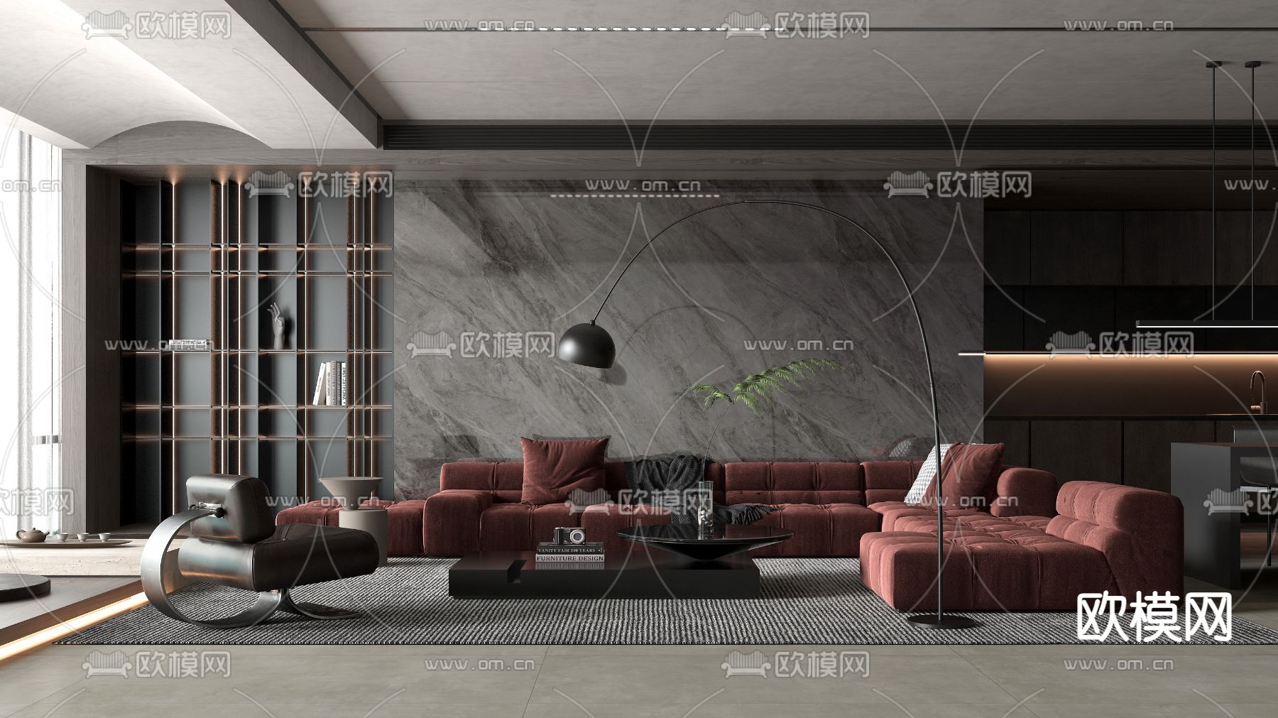 暗黑风客厅3d模型下载