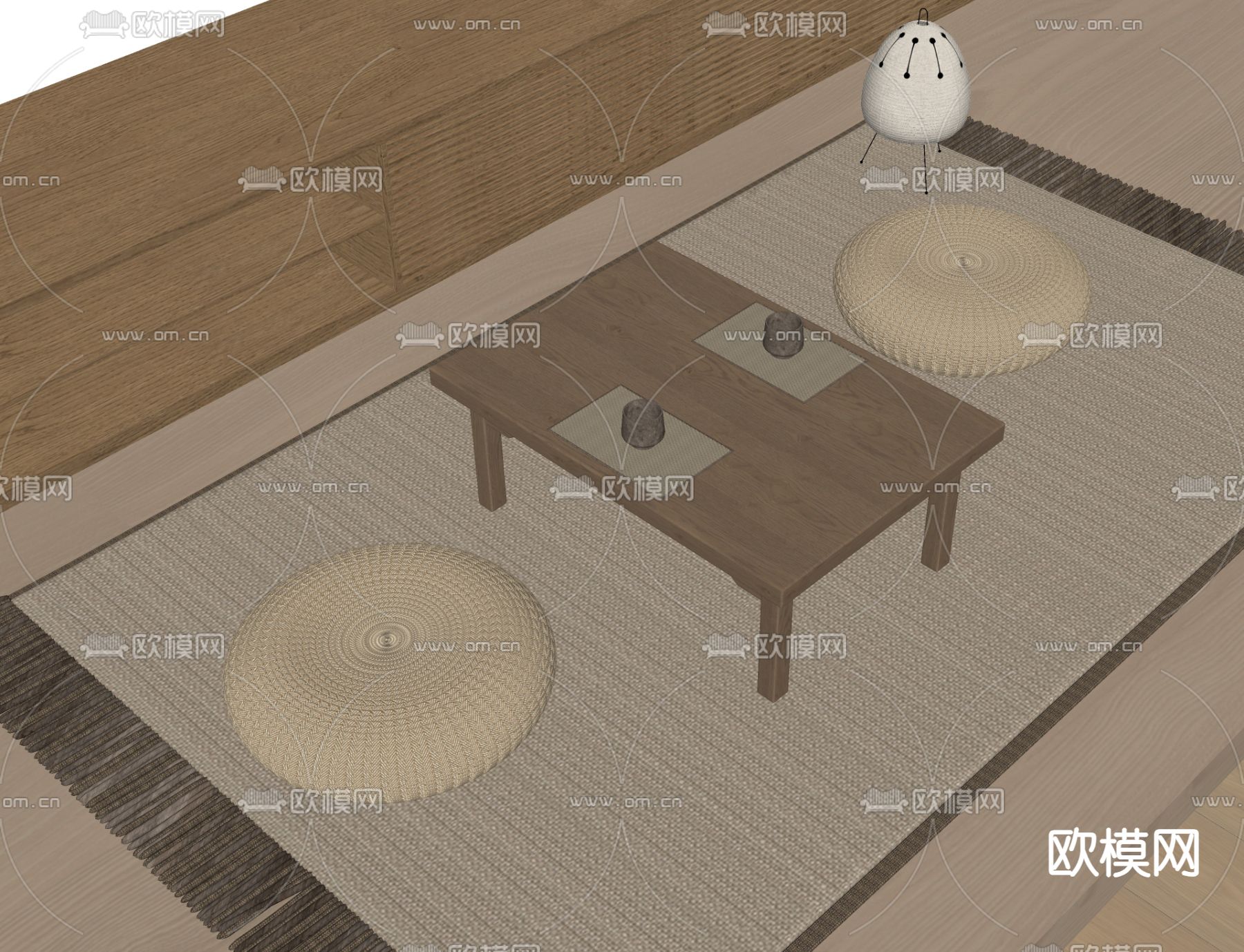 日式茶桌椅 蒲团su模型下载（渲染图1）