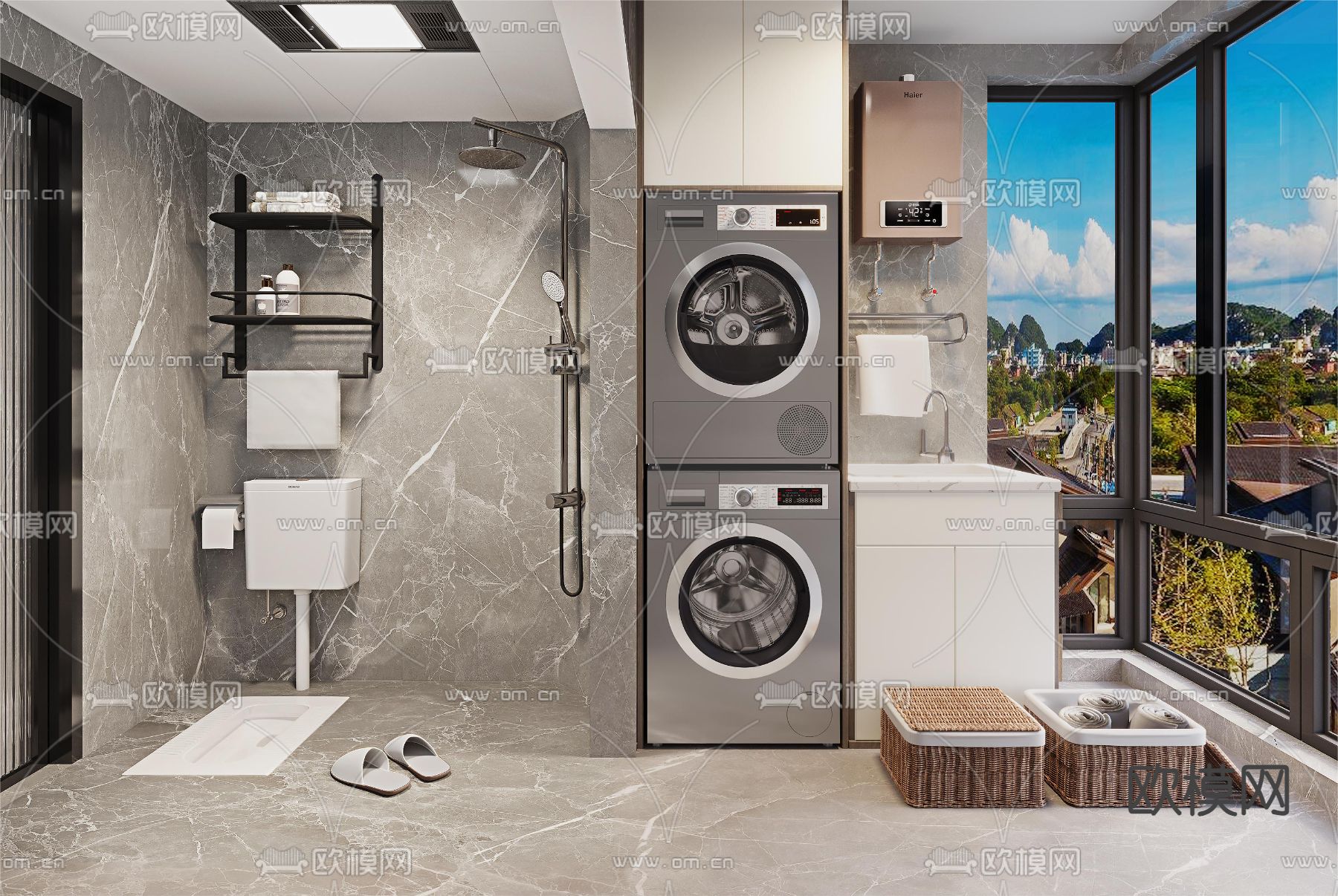 现代卫生间 洗手间 浴室3d模型下载