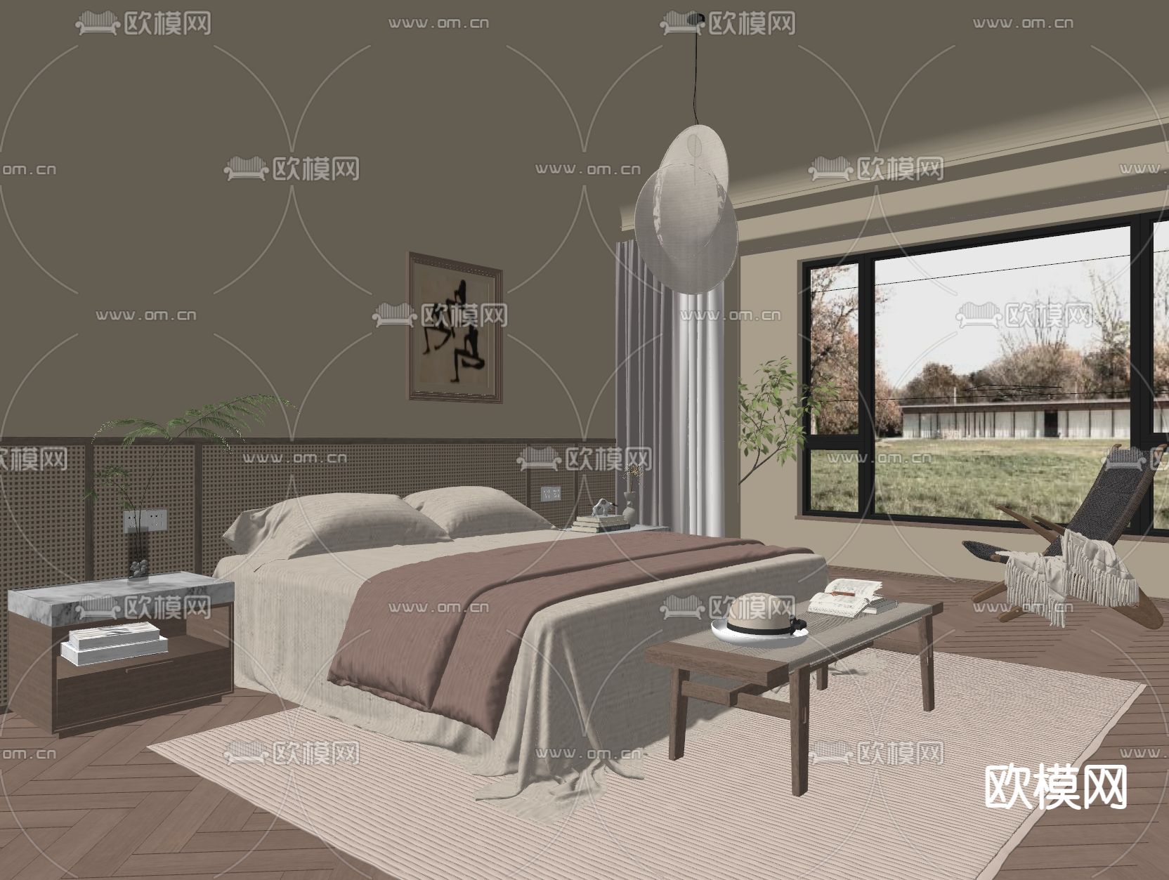 侘寂卧室 主人房 主卧su模型下载（渲染图1）