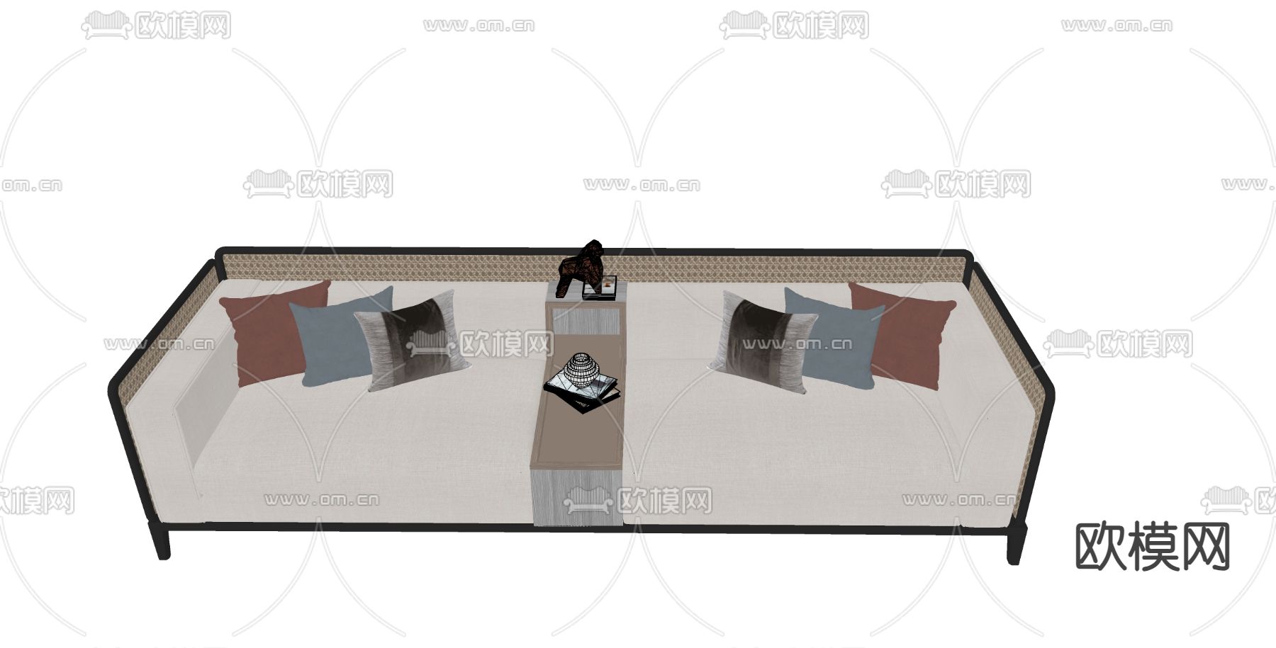 中式双人沙发su模型下载（渲染图1）