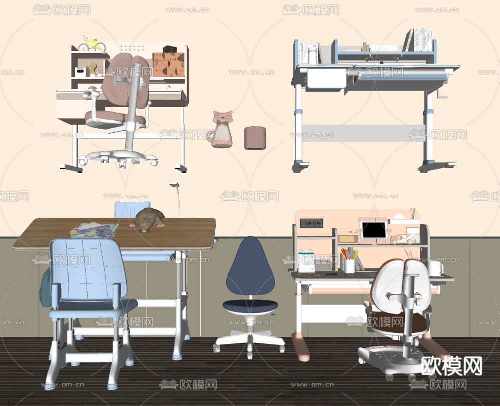 儿童书桌 学习桌 升降桌su模型下载（渲染图1）