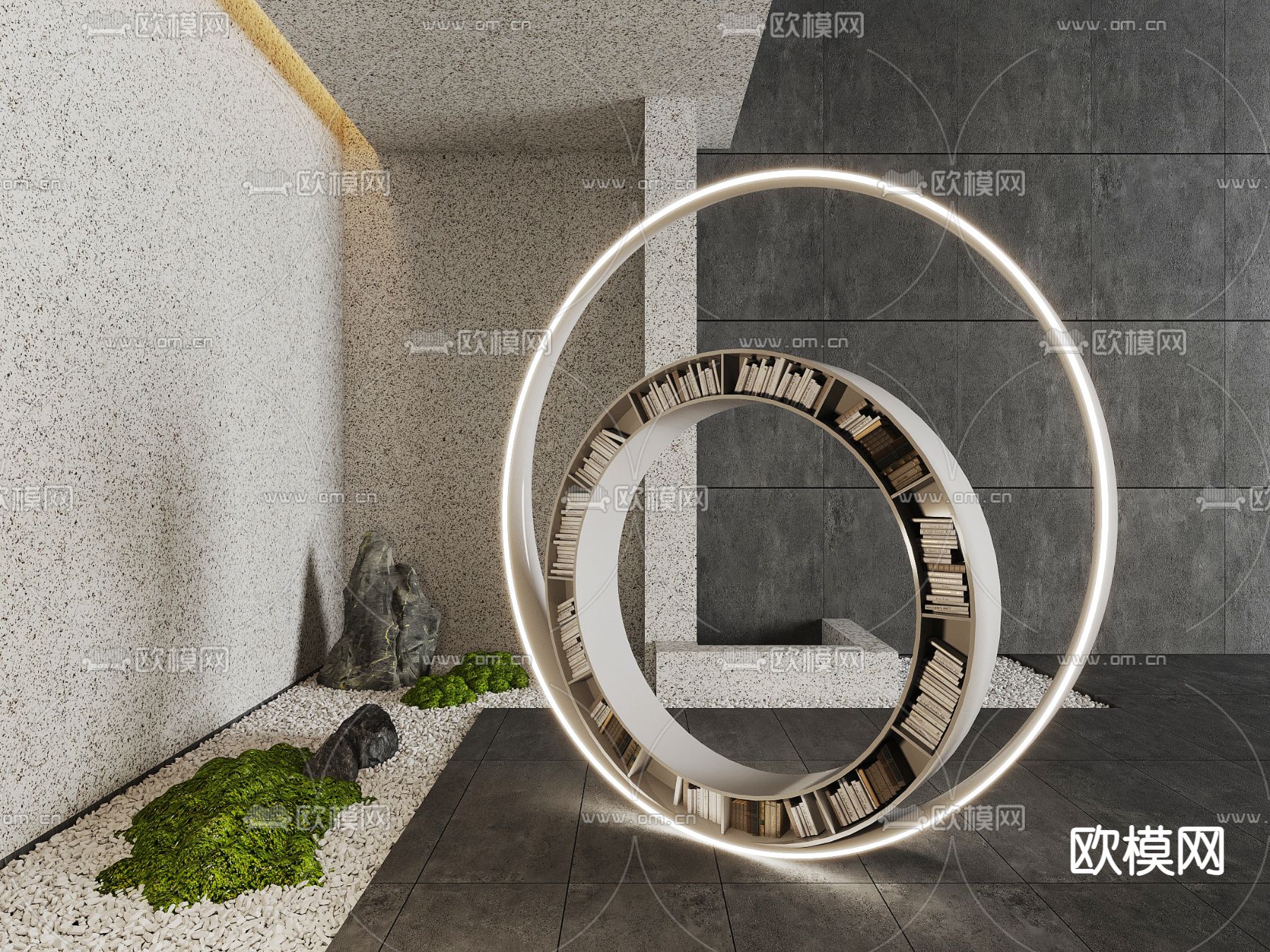 现代书架su模型下载（渲染图2）