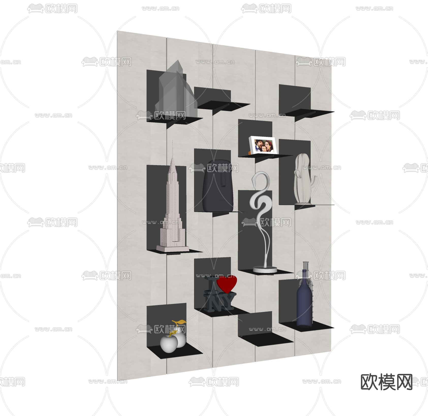 挂墙式书柜 置物架 壁挂su模型下载（渲染图3）