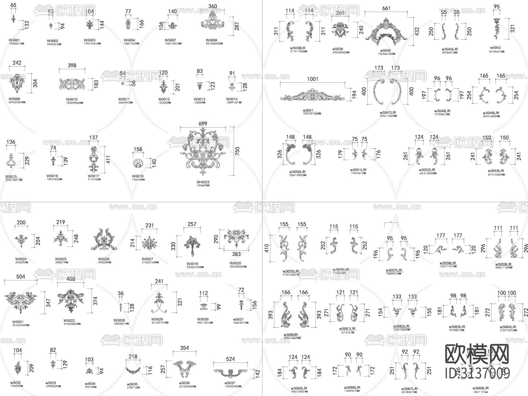 雕花 角线 护墙板 石膏线cad图库下载（渲染图4）