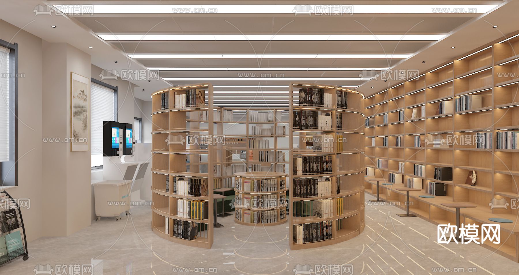 现代书吧 图书馆3d模型下载（渲染图1）