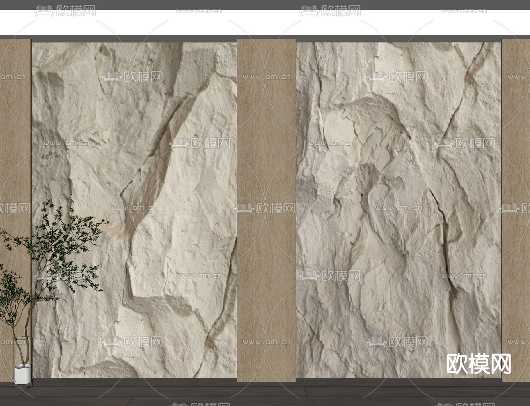 现代毛石背景墙 岩石墙su模型下载（渲染图2）