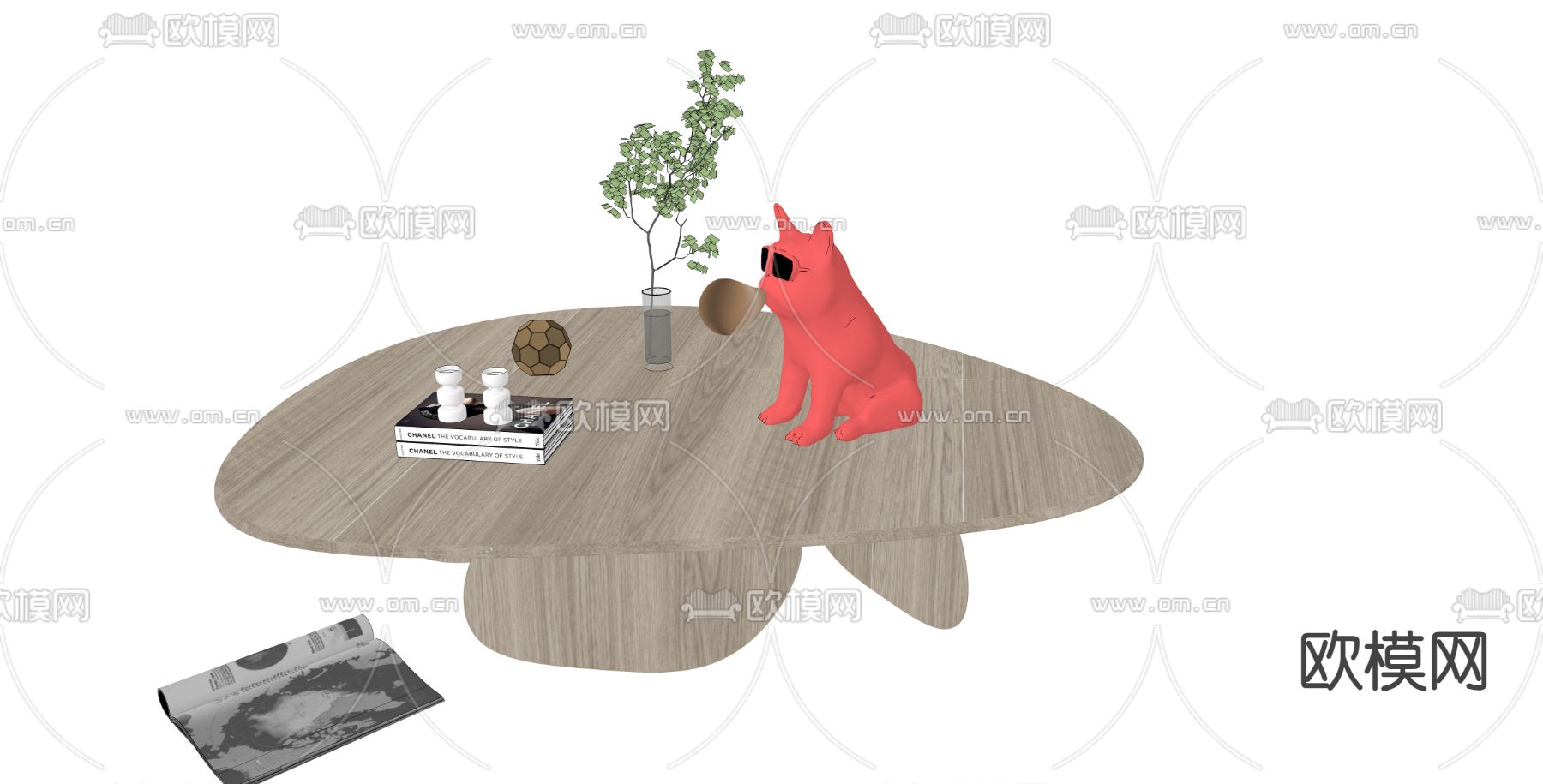 现代茶几su模型下载（渲染图1）