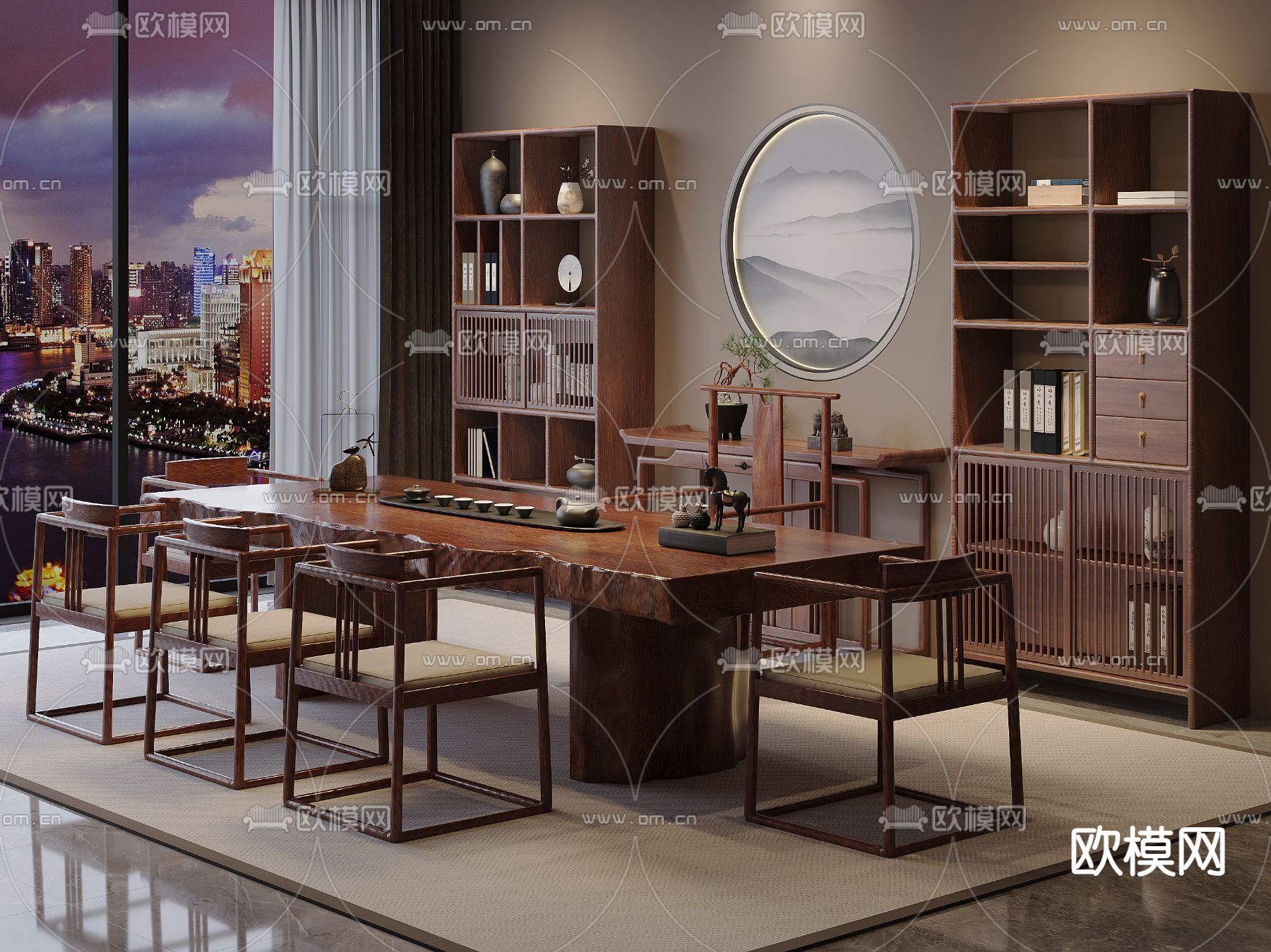 新中式茶桌椅 泡茶桌3d模型下载（渲染图1）