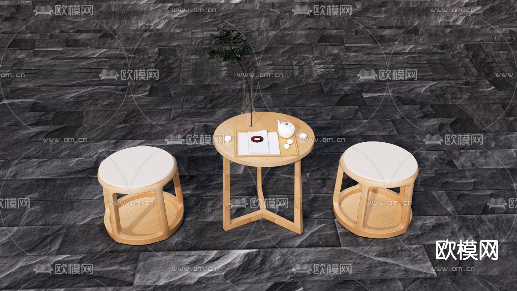 新中式茶几su模型下载（渲染图3）