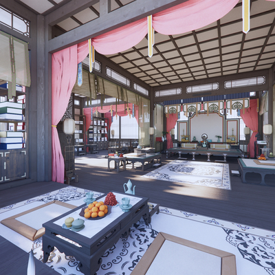  中式影视大堂su模型 