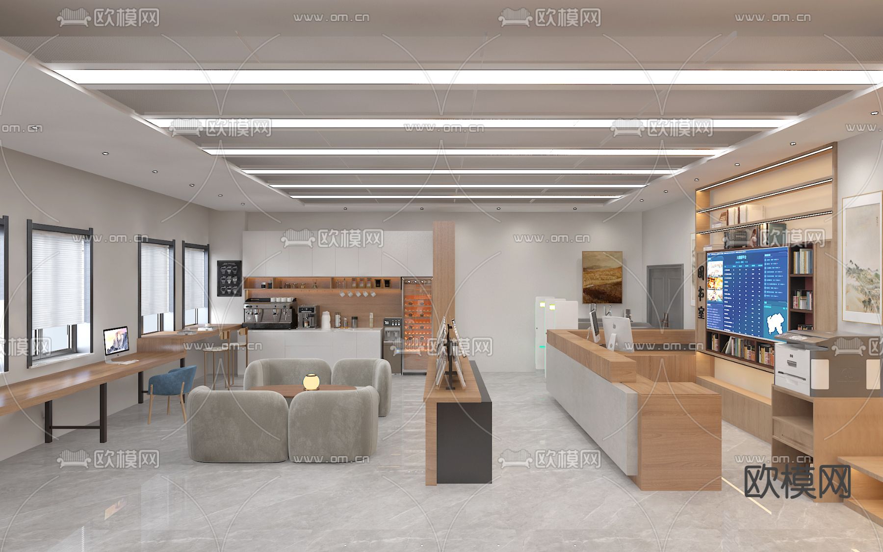 现代书吧 图书馆3d模型下载（渲染图3）